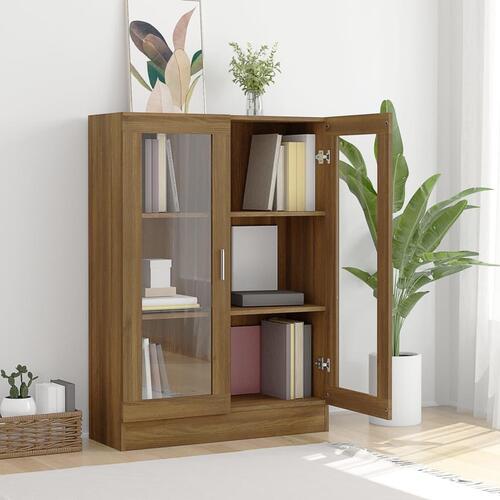 Vitrineskab 82,5x30,5x115 cm konstrueret træ brun egetræsfarve