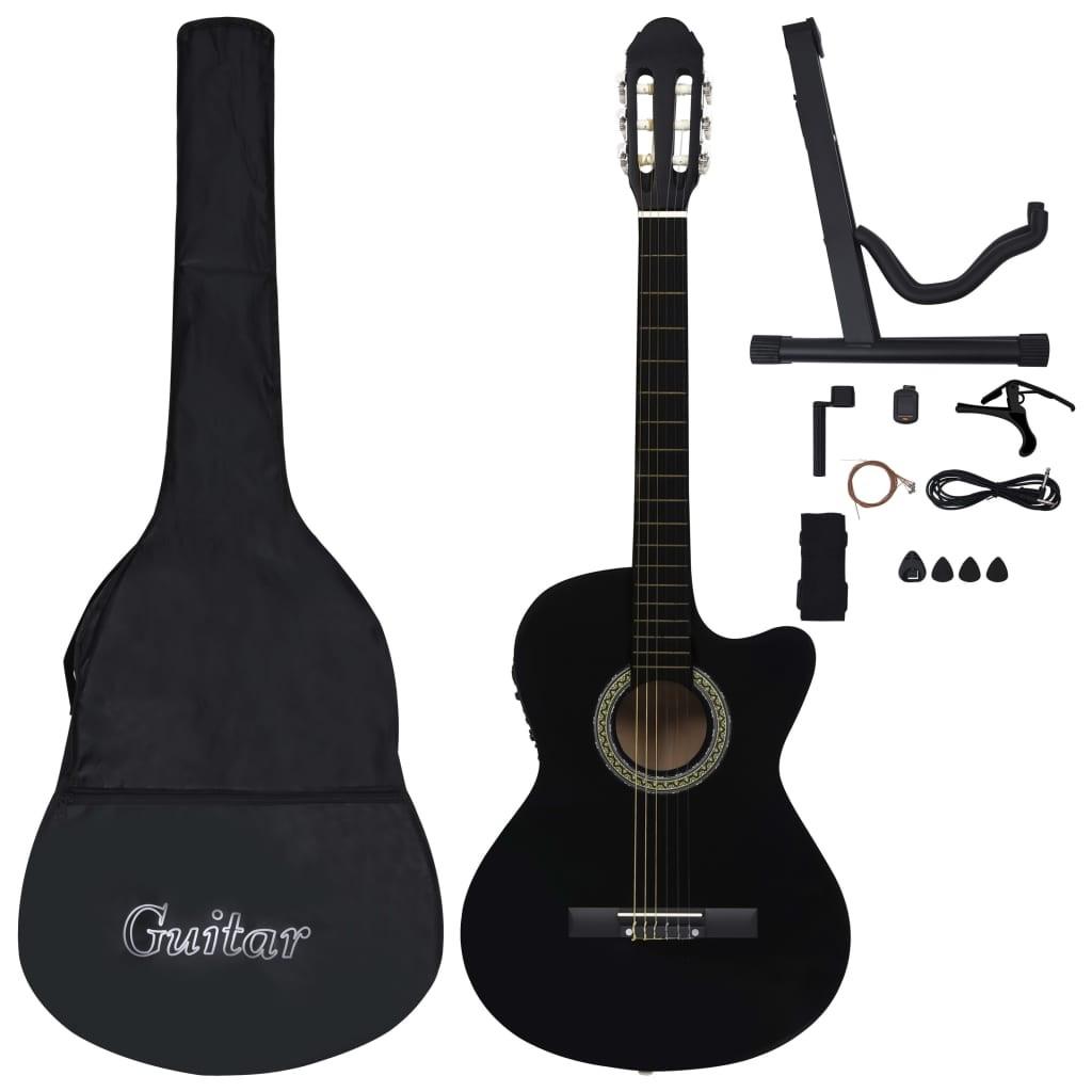 vidaXL western-guitarsæt 12 dele med equalizer og 6 strenge sort