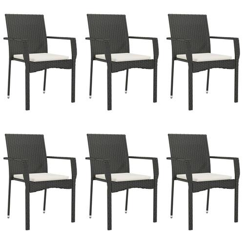 Spisebordssæt til haven 7 dele med hynder polyrattan sort