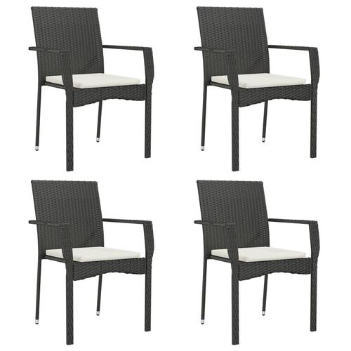 Spisebordssæt til haven 5 dele med hynder polyrattan sort