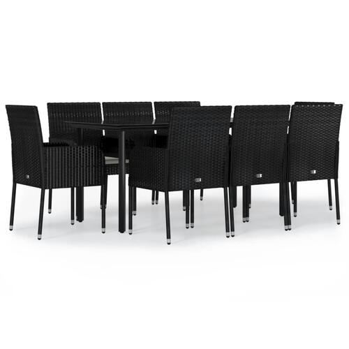 Spisebordssæt til haven 9 dele med hynder polyrattan sort