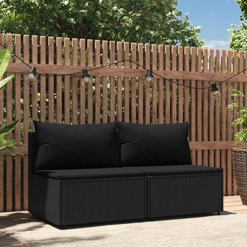 Midtermoduler til havesofa 2 stk. med hynder polyrattan sort