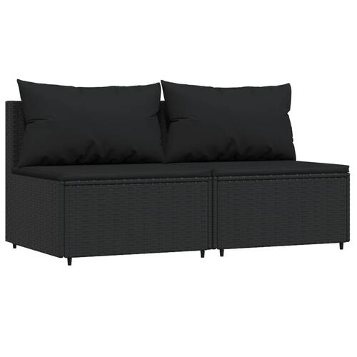 Midtermoduler til havesofa 2 stk. med hynder polyrattan sort