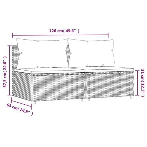 Midtermoduler til havesofa 2 stk. med hynder polyrattan grå