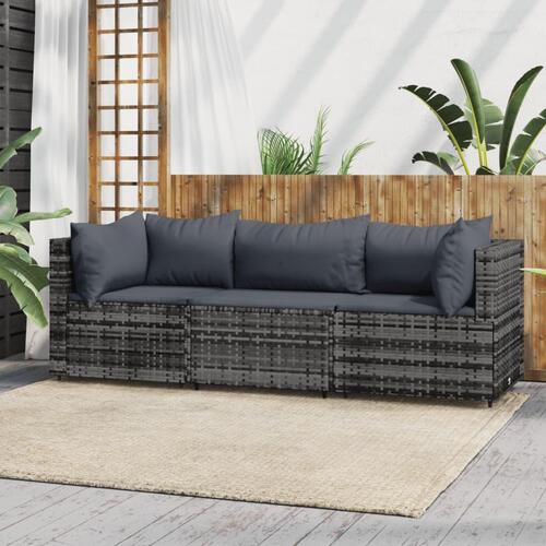 Loungesæt til haven 3 dele med hynder polyrattan grå