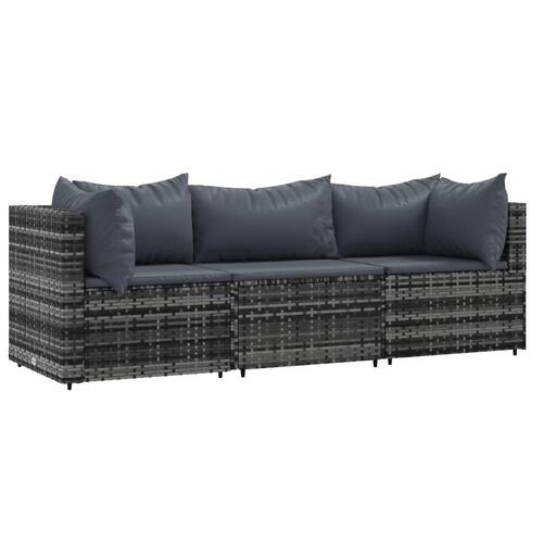 Loungesæt til haven 3 dele med hynder polyrattan grå