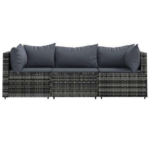 Loungesæt til haven 3 dele med hynder polyrattan grå