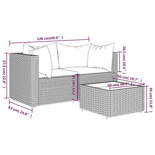 Loungesæt til haven 3 dele med hynder polyrattan grå