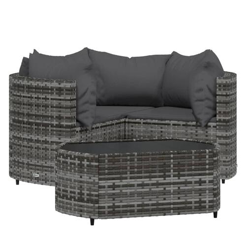 Loungesæt til haven 4 dele med hynder polyrattan grå