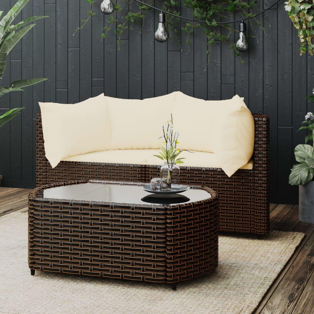 Loungesæt til haven 3 dele med hynder polyrattan brun
