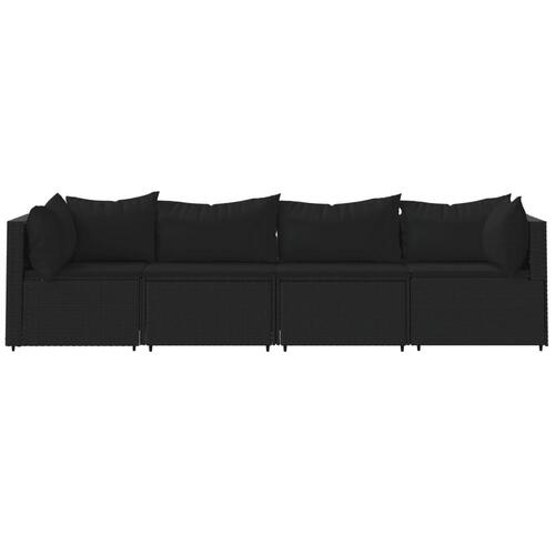 Loungesæt til haven 4 dele med hynder polyrattan sort