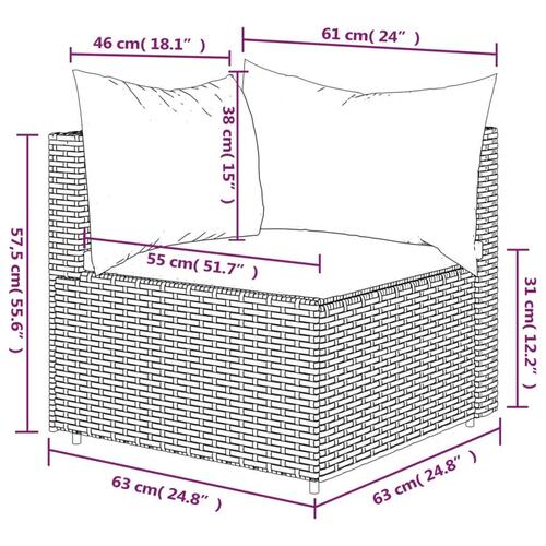 Hjørnemodul til havesofa med hynder polyrattan grå