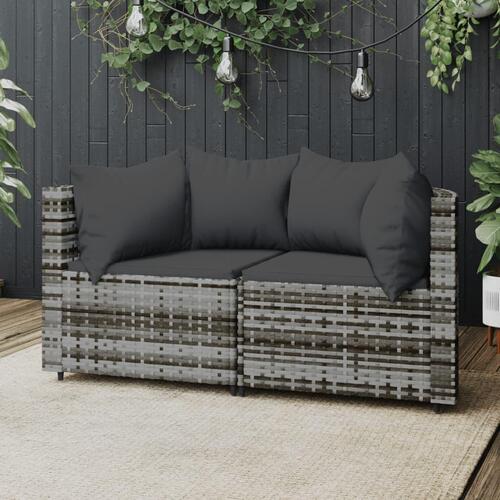 Hjørnemoduler til havesofa 2 stk. med hynder polyrattan grå
