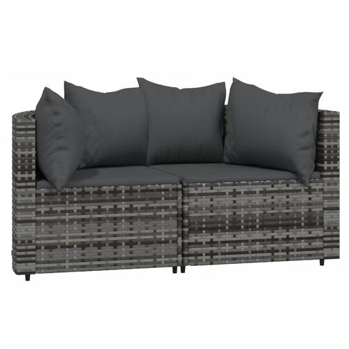 Hjørnemoduler til havesofa 2 stk. med hynder polyrattan grå