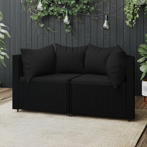 Hjørnemoduler til havesofa 2 stk. med hynder polyrattan sort