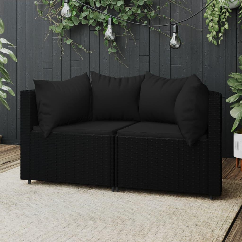 Hjørnemoduler til havesofa 2 stk. med hynder polyrattan sort