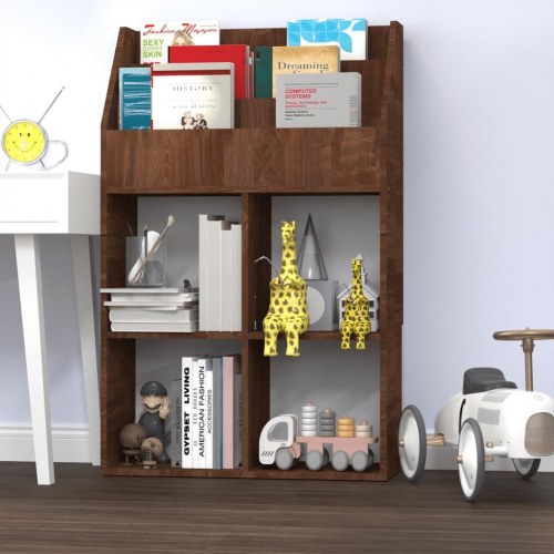 Magasinholder til børn 71x30x114 cm konstrueret træ brunt eg