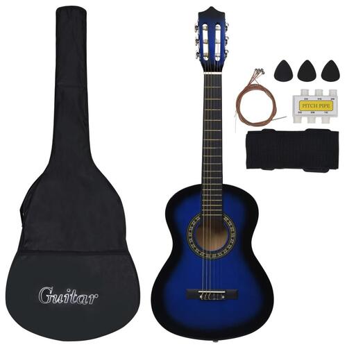 Klassisk guitarsæt 8 dele for begyndere 1/2 34" blå