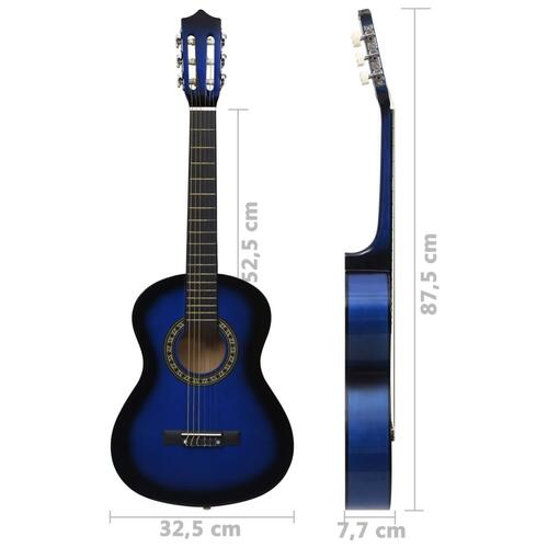 Klassisk guitarsæt 8 dele for begyndere 1/2 34" blå