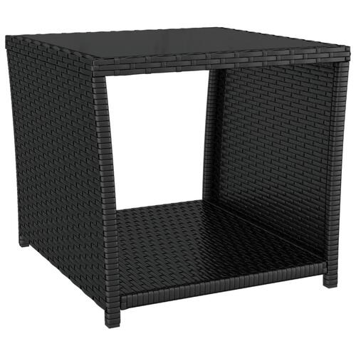 Havebord med glasbordplade polyrattan og hærdet glas sort