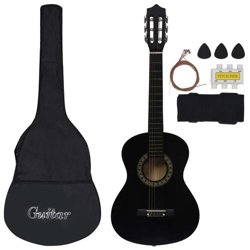 Klassisk guitarsæt 8 dele for begyndere 1/2 34" sort