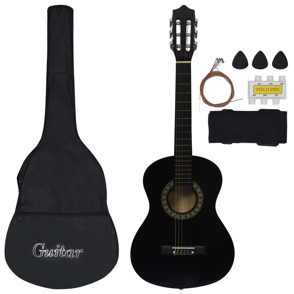 Klassisk guitarsæt 8 dele for begyndere 1/2 34" sort