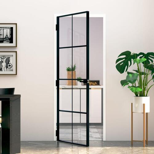 Dør 76x201,5 cm hærdet glas og aluminium sort