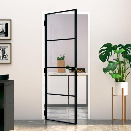 Dør 83x201,5 cm hærdet glas og aluminium sort