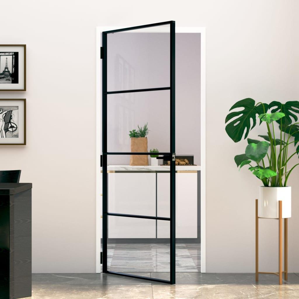 Dør 83x201,5 cm hærdet glas og aluminium sort