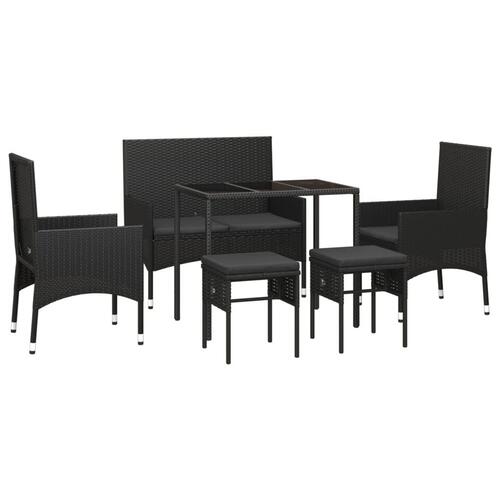 Loungesæt til haven 6 dele med hynder polyrattan sort