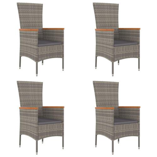 Havestole med hynder 4 stk. polyrattan grå