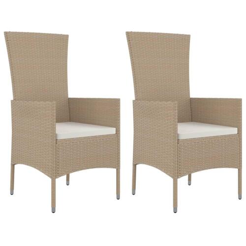 Havestole med hynder 2 stk. polyrattan beige
