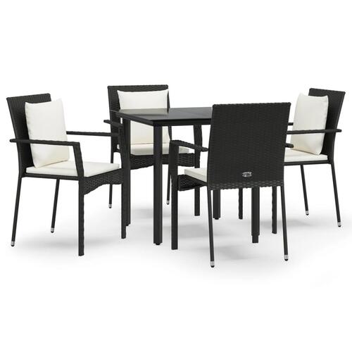 Spisebordssæt til haven 5 dele med hynder polyrattan sort
