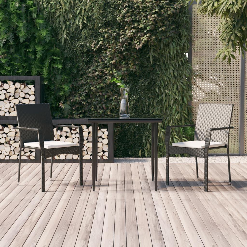Spisebordssæt til haven 3 dele med hynder polyrattan sort
