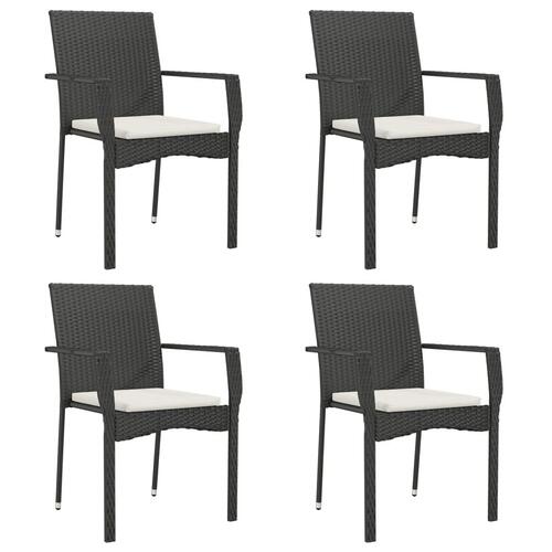 Spisebordssæt til haven 5 dele med hynder polyrattan sort