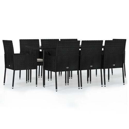 Spisebordssæt til haven 9 dele med hynder polyrattan sort