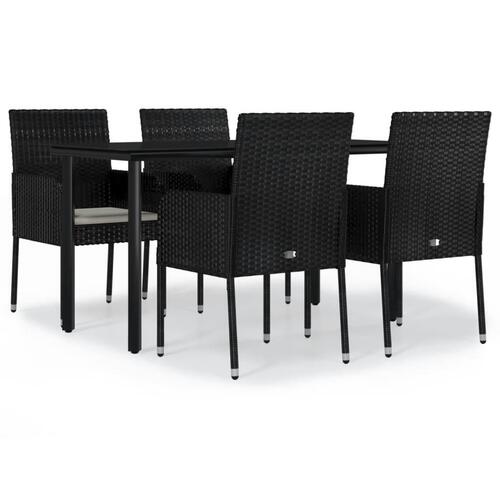 Spisebordssæt til haven 5 dele med hynder polyrattan sort