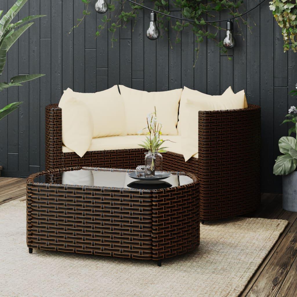 Loungesæt til haven 4 dele med hynder polyrattan brun