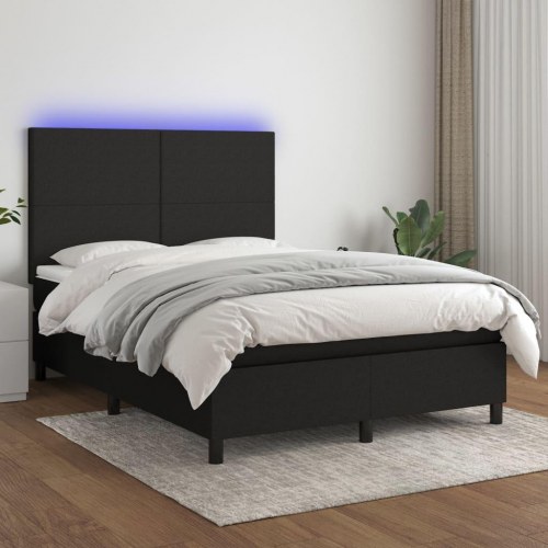 Kontinentalseng i stof med LED-lys 140x190 cm - sort