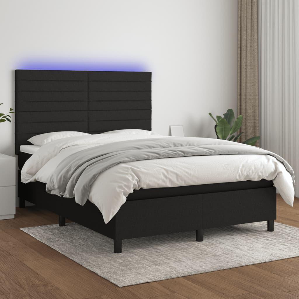 Kontinentalseng med LED-lys 140x190 cm stof sort billede