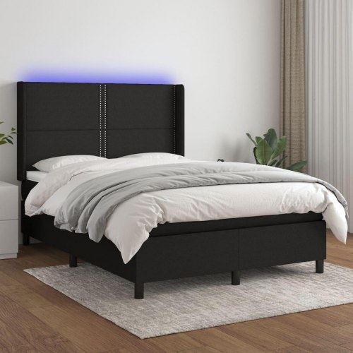 Kontinentalseng med LED-lys 140×190 cm - sort stof