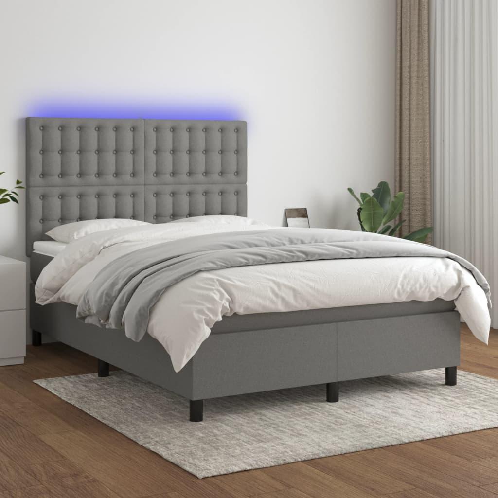 Kontinentalseng med LED-lys 140x190 cm - stof, mørkegrå billede