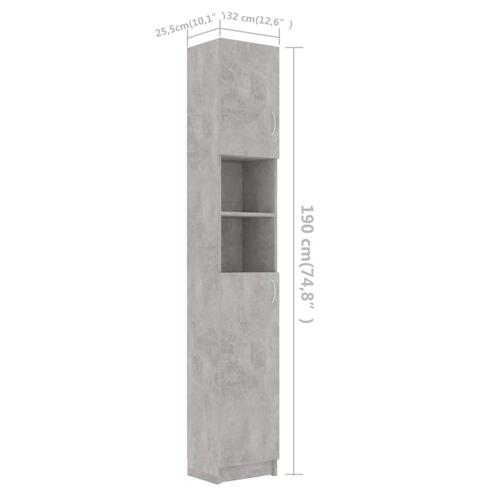 Badeværelsesskab 32x25,5x190 cm konstrueret træ betongrå