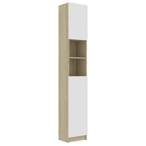 Badeværelsesskab 32x25,5x190 cm konstrueret træ hvid sonoma-eg