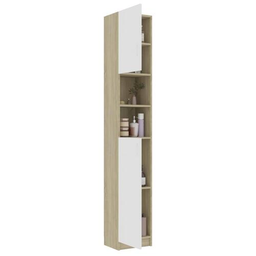 Badeværelsesskab 32x25,5x190 cm konstrueret træ hvid sonoma-eg