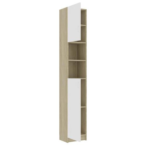 Badeværelsesskab 32x25,5x190 cm konstrueret træ hvid sonoma-eg