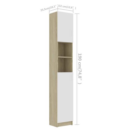 Badeværelsesskab 32x25,5x190 cm konstrueret træ hvid sonoma-eg