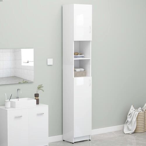 Badeværelsesskab 32x25,5x190 cm konstrueret træ hvid højglans