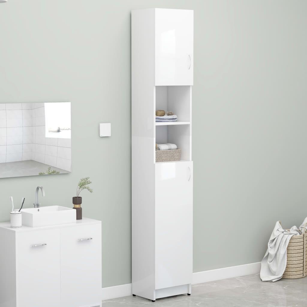 Badeværelsesskab 32x25,5x190 cm konstrueret træ hvid højglans