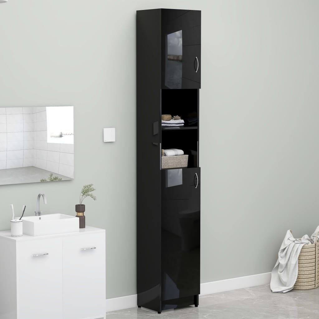 Badeværelsesskab 32x25,5x190 cm konstrueret træ sort højglans